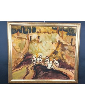 Naprawa sieci. Akwarela....