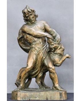 Walczący z wilkiem. Drewno....